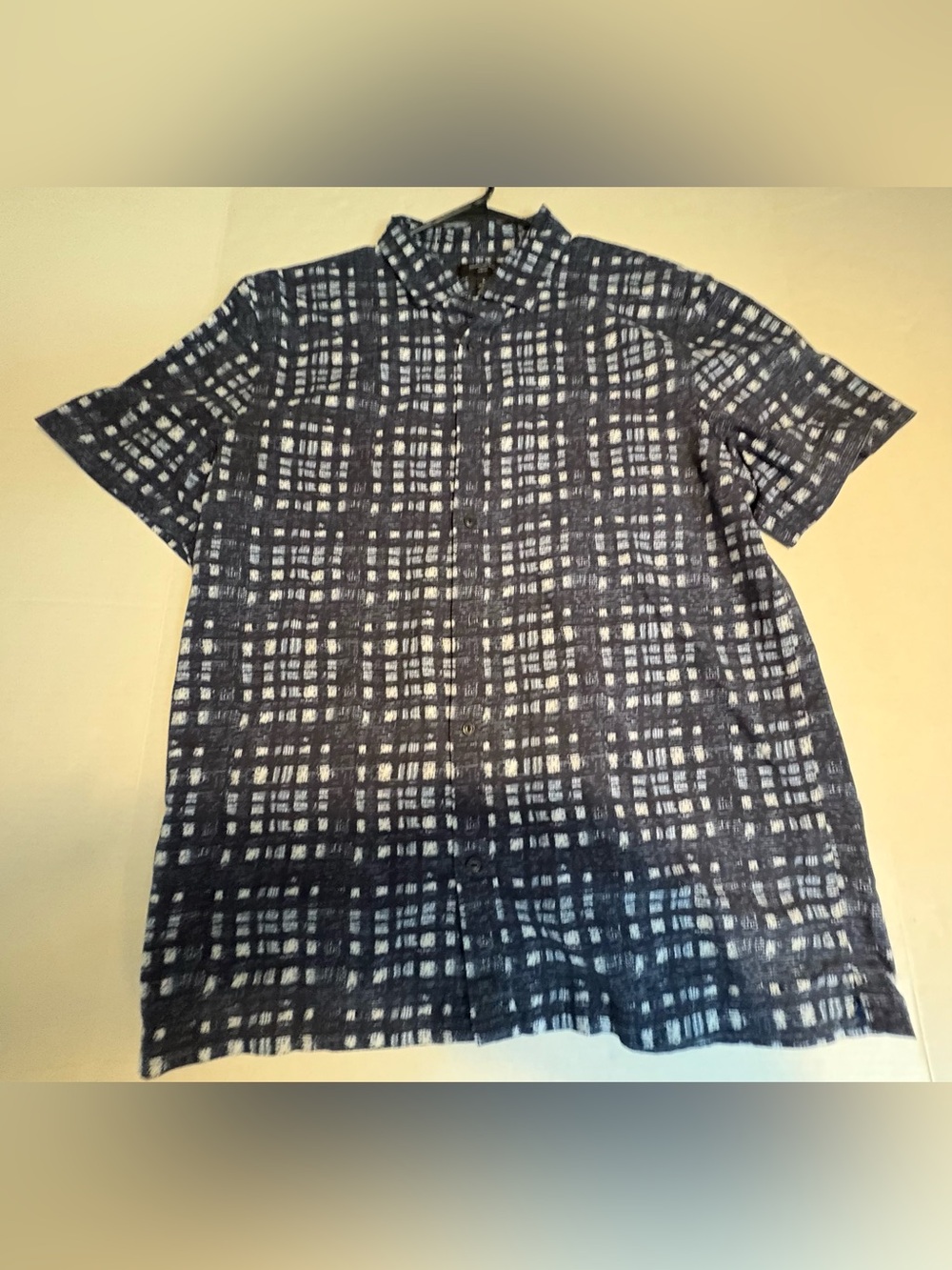 Banana Republic Navy and White Plaid Short-Sleeve Button-Down Shirt